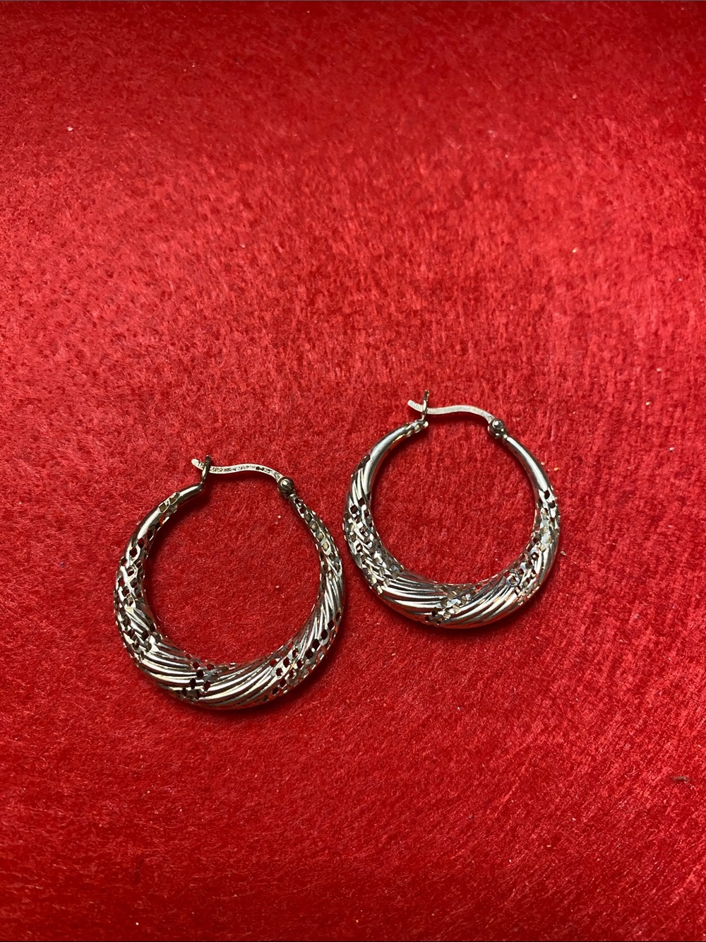 925 Sterling Silver Textured Hoop Earrings